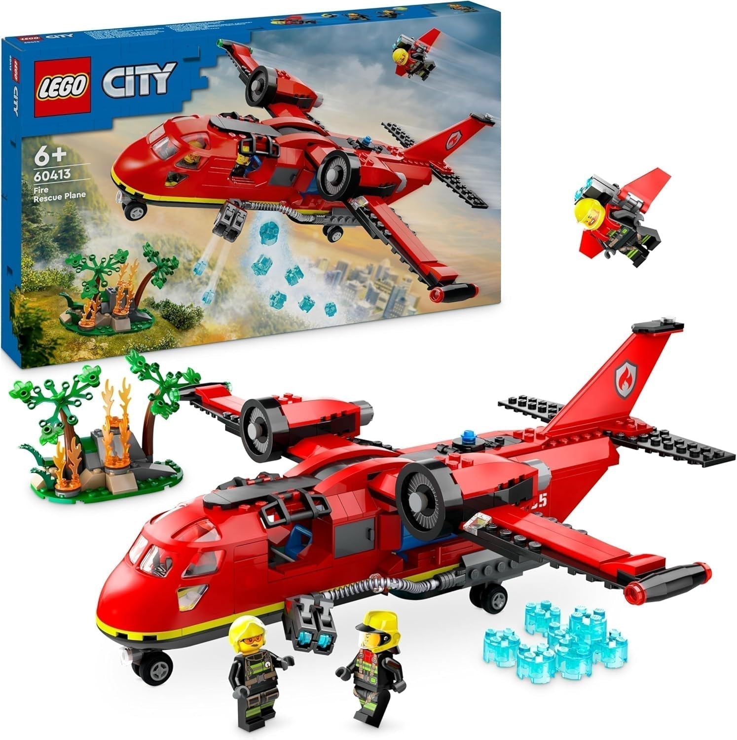 LEGO City Samolot strażacki, zabawkowy samolot strażacki dla dzieci, zestaw do budowania z 3 figurkami strażaków i scenerią strażacką, świetny pomysł na prezent dla chłopców i dziewcząt w wieku 6 lat 60413 Zestawy do budowania Besuche den LEGO-Store Single