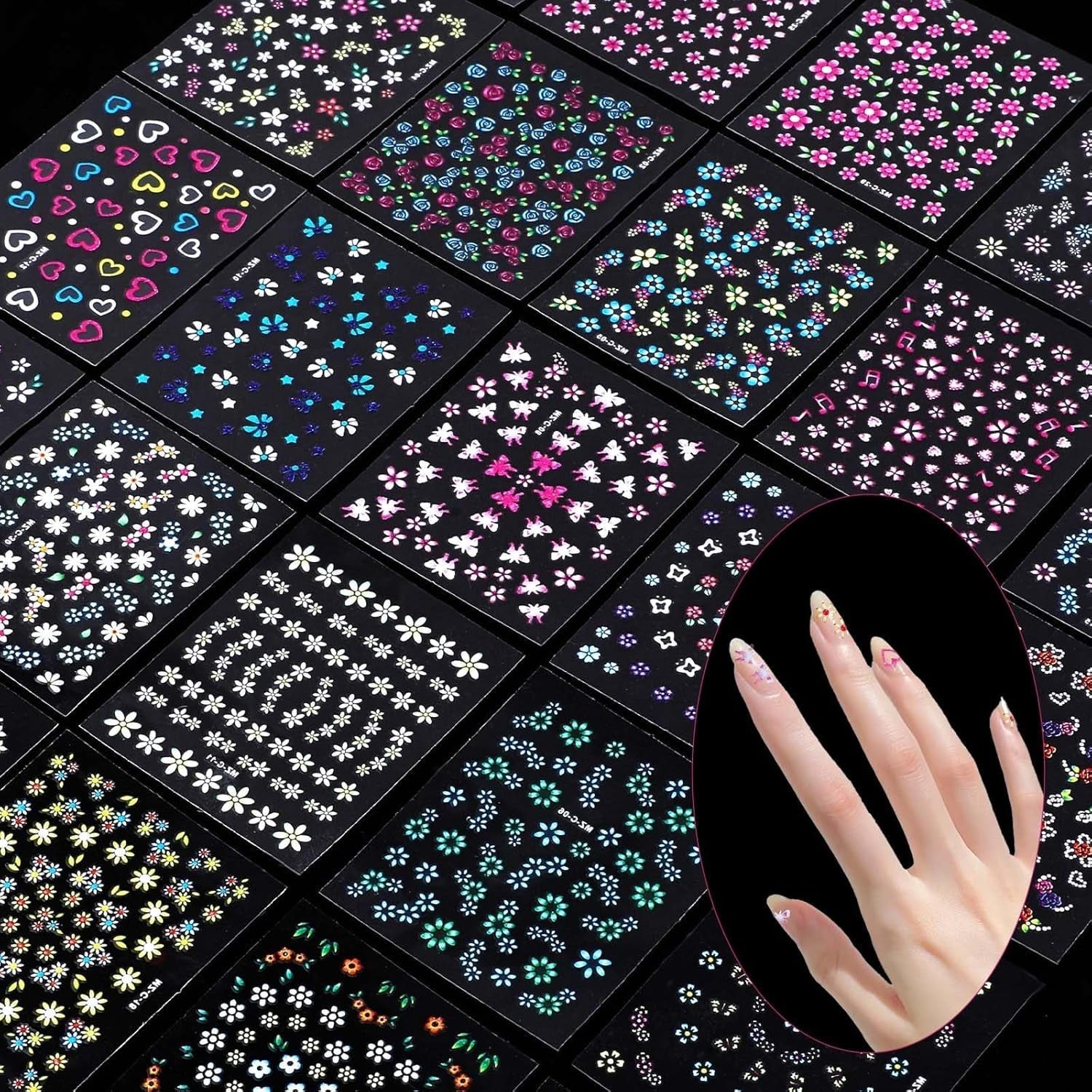 3D Nagelsticker 30 Blatt Nagelsticker Selbstklebend Blumen Blumenherzform Nageldesign Naklejka na paznokcie Nageldesign Zubehör Nagelaufkleber Für DIY Dekorationen, Maniküre, Handyhüllen