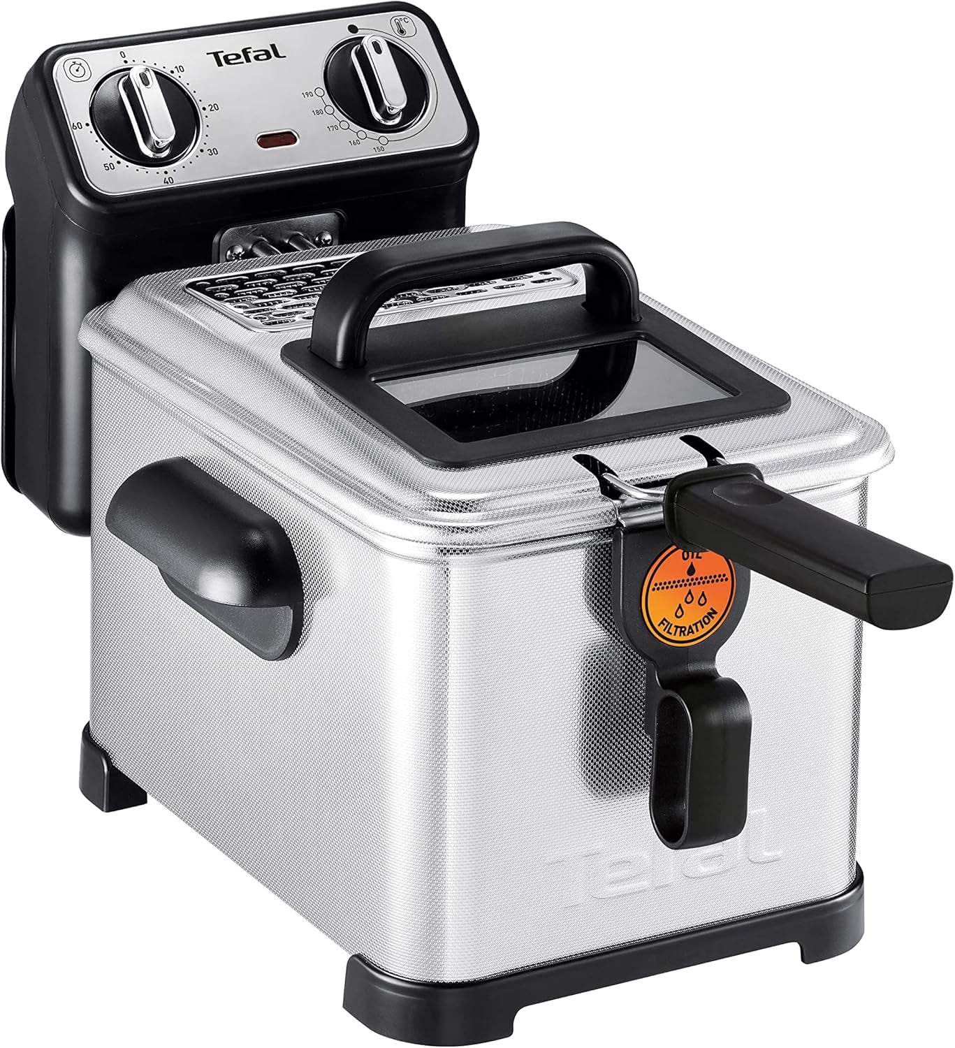 Frytownica Tefal FR600D Clear Duo, smażenie z mniejszą ilością dymu i zapachów, pojemność 1,2 kg, termostat, timer, duże okienko bez mgły Urządzenia Naty Shop Filtra Pro Inox Design
