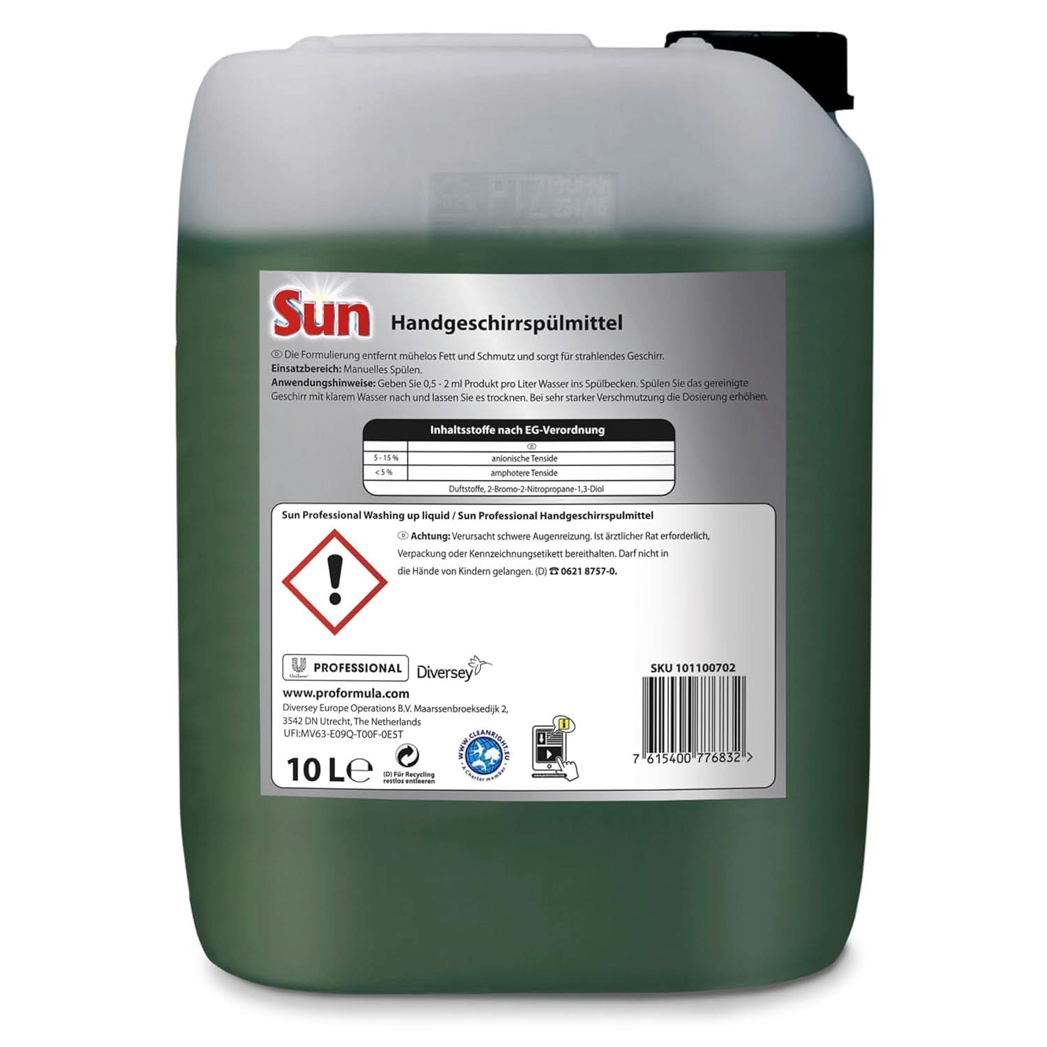 Sun Professional, płyn do ręcznego mycia naczyń - Wysoce skuteczny odtłuszczacz, o świeżym cytrusowym zapachu, 10 litrów Detergenty Kuchenne Naty Shop