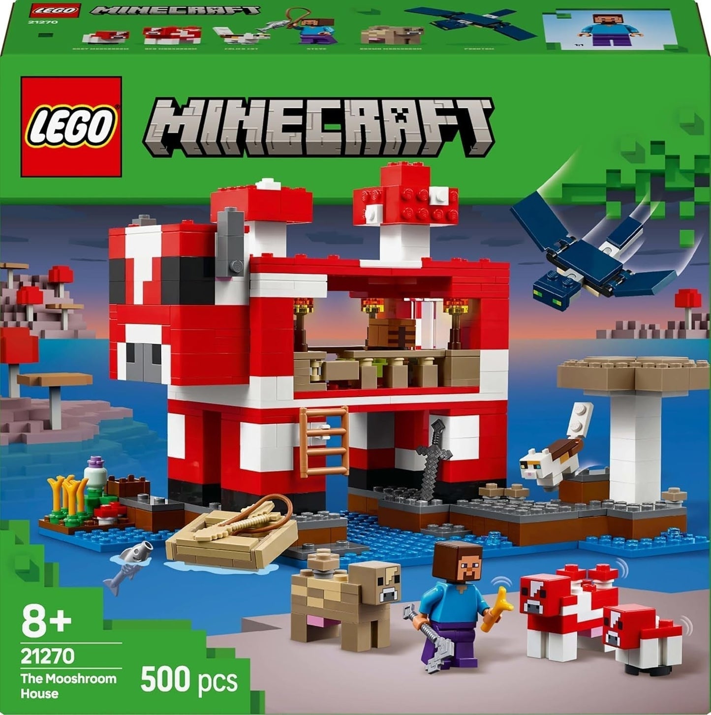 LEGO Minecraft The Mushroom Cow House Gra wideo Zabawka do budowania Model krainy grzybów z minifigurkami Steve i innymi postaciami Zestaw dla chłopców i dziewcząt w wieku 8 lat 21270 Zestawy do budowania Szukaj sklepu LEGO