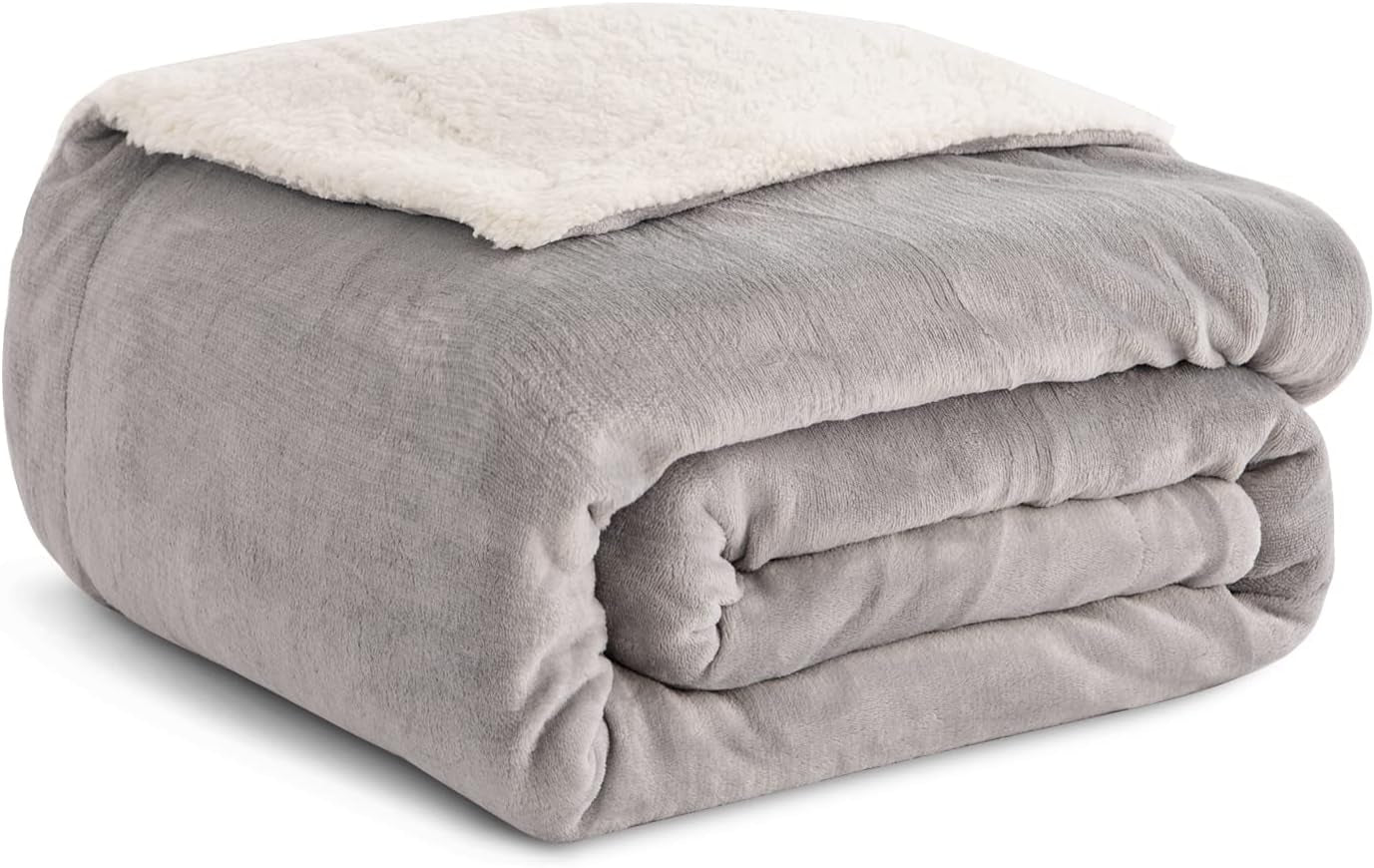 Koc polarowy Kono Sherpa, 150 x 200 cm, miękki, przytulny, puszysty, dwustronny, mikrofibra, stałe koce na łóżko, sofę, sofę (granatowy, podwójny/podwójny) Łóżka i koce Besuche den KONO-Store Szary Twin/Double