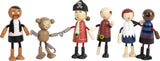 Małe elastyczne drewniane lalki piratów, 5 piratów i 1 małpa, szczegółowe i elastyczne, w wieku 3+, 12412
