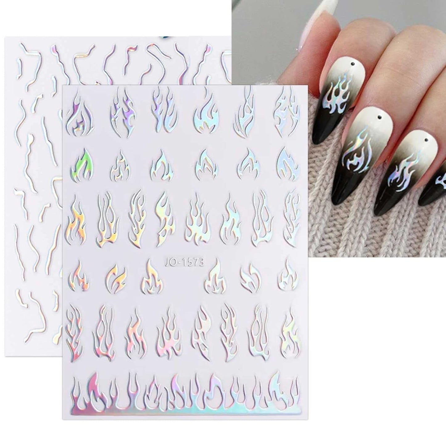 JMEOWIO Nagelsticker Aurora Holografisch 9 Blatt Nagelaufkleber Selbstklebend Herz-Flamme Spielt Schmetterlings-Mond Die Hauptrolle Nail Art Naklejka Dekoracja Nageldesign Zubehör