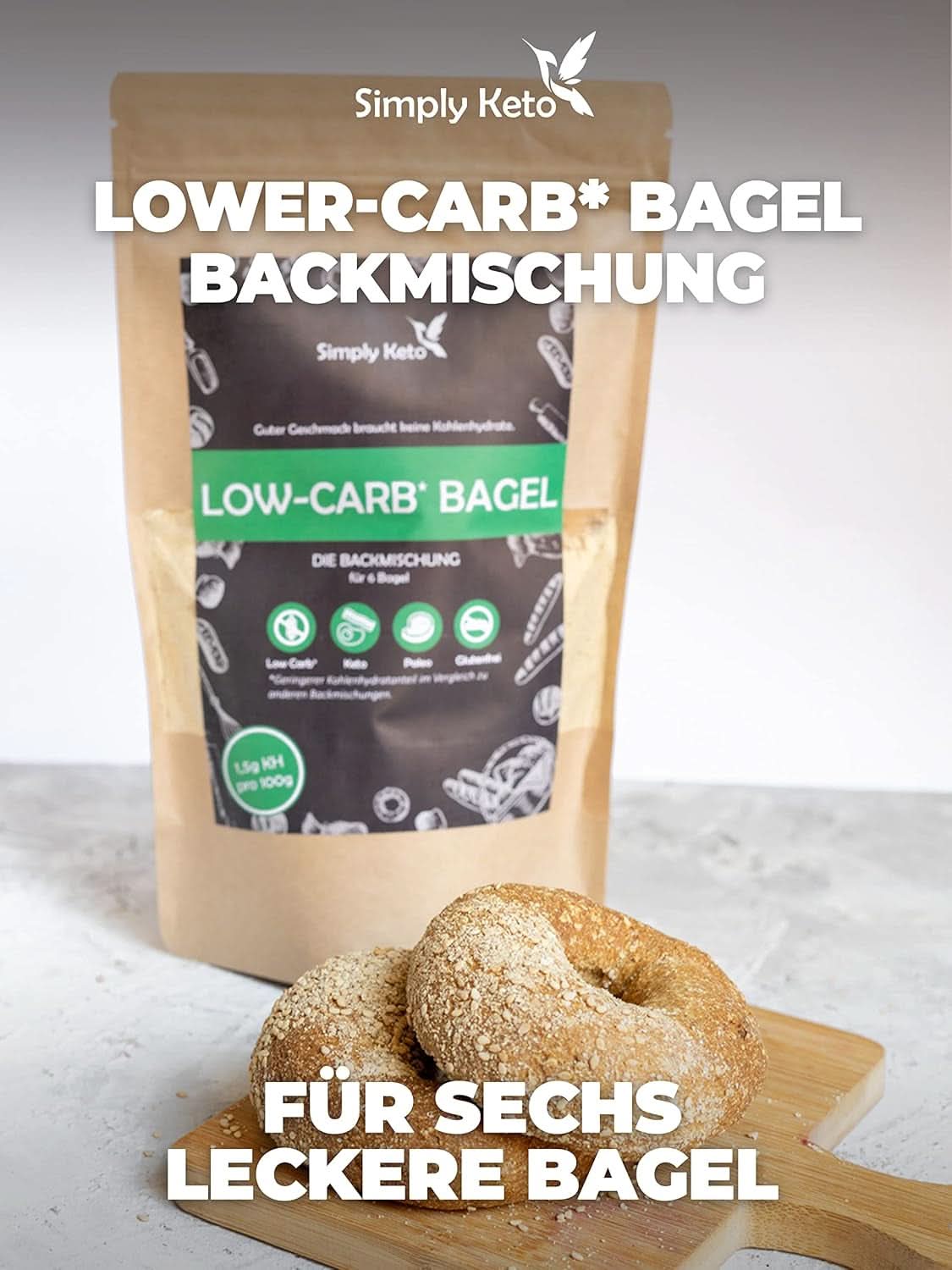 Simply Keto Lower Carb* Mieszanka do pieczenia bajgli dla osób z niską zawartością węglowodanów* i diety ketogenicznej - bez laktozy i glutenu - 335 gramów Naty Shop Kitchen