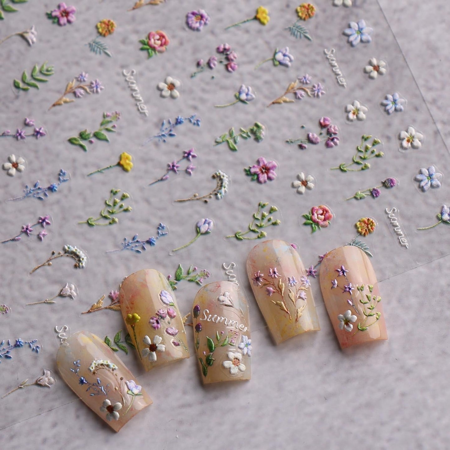 JMEOWIO 3D Nagelsticker Blume Frühling Sommer Floral Nail Art Naklejka Selbstklebend Nagelaufkleber 5D Stereoskopisch Dekoration Nageldesign Zubehör 1 Blatt