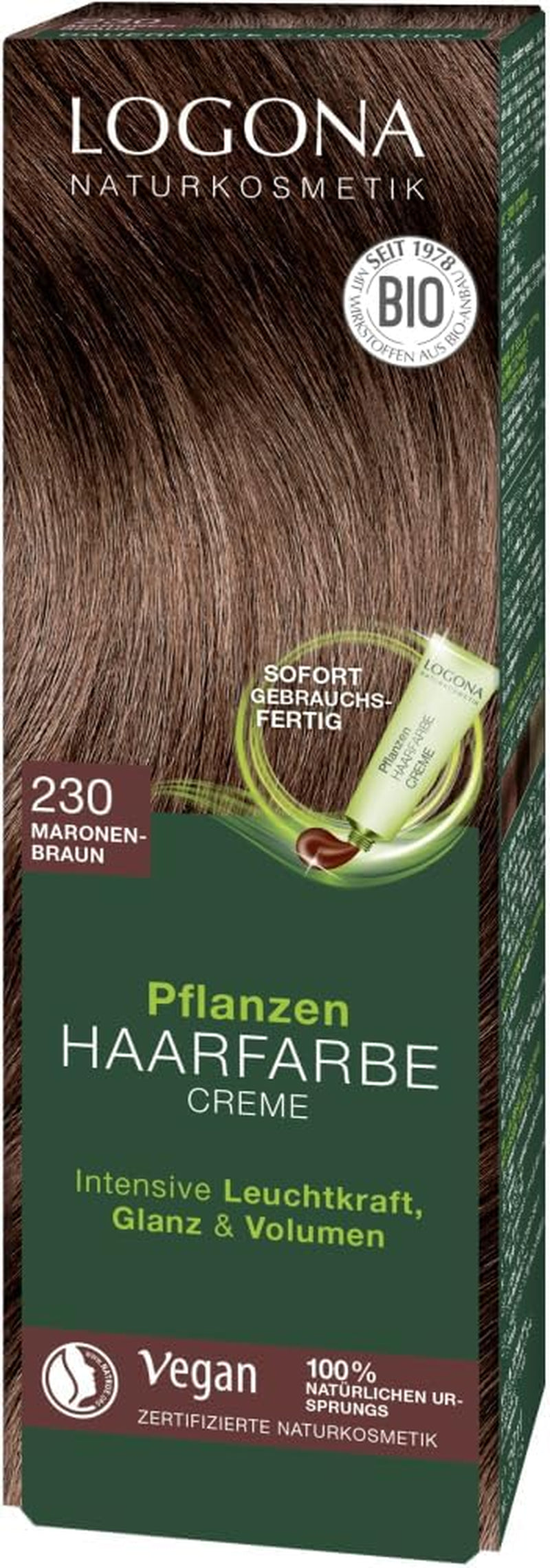 LOGONA Natural Cosmetics Roślinny krem koloryzujący do włosów 240 Nougat Brown, Naturalna farba do włosów brązowych z henną, krem koloryzujący do odcieni brązu, koloryzująca do włosów ciemnych, 150ml Farba do włosów Naty Shop Brown