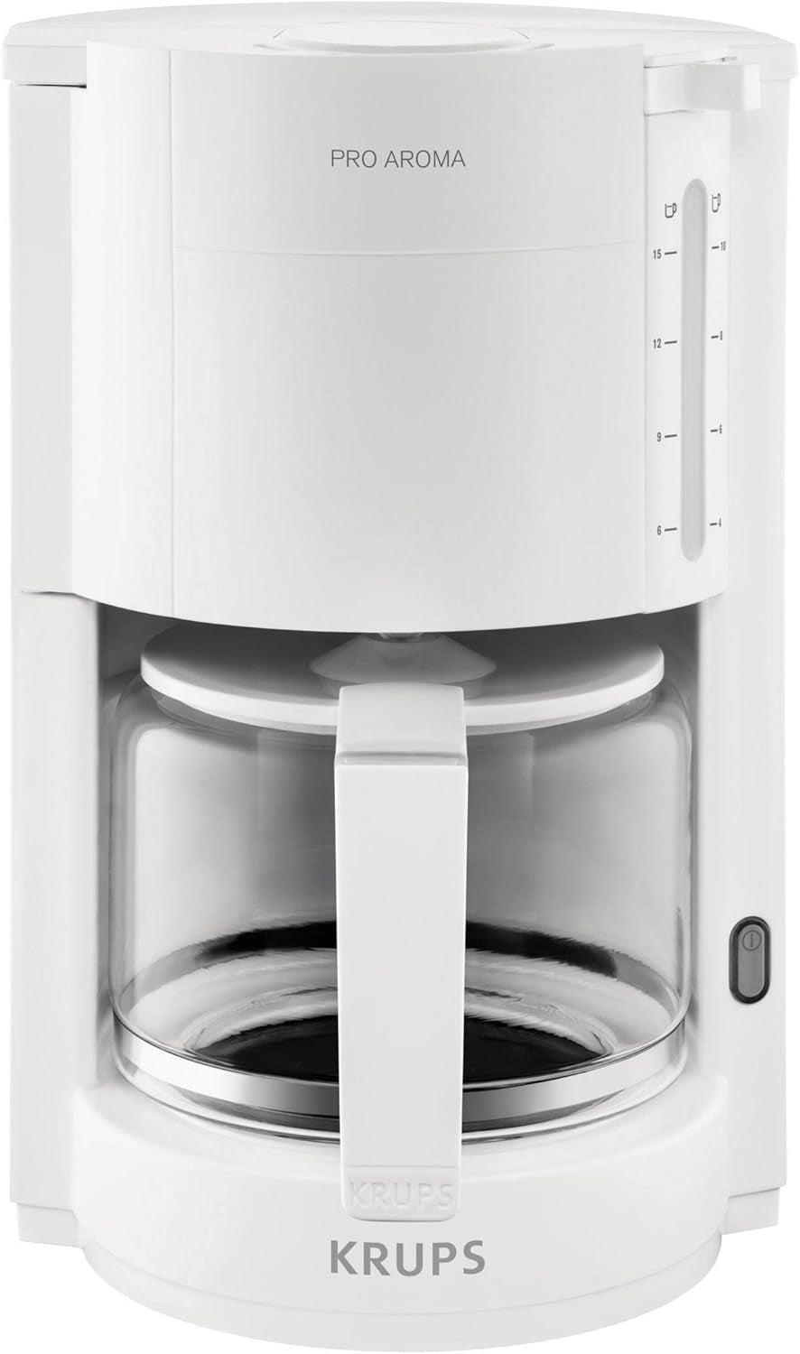 Krups F30908 ProAroma Ekspres do espresso z filtrem i szklaną karafką, pojemność 1,25 l, 10-15 filiżanek, 1050 W, czarny