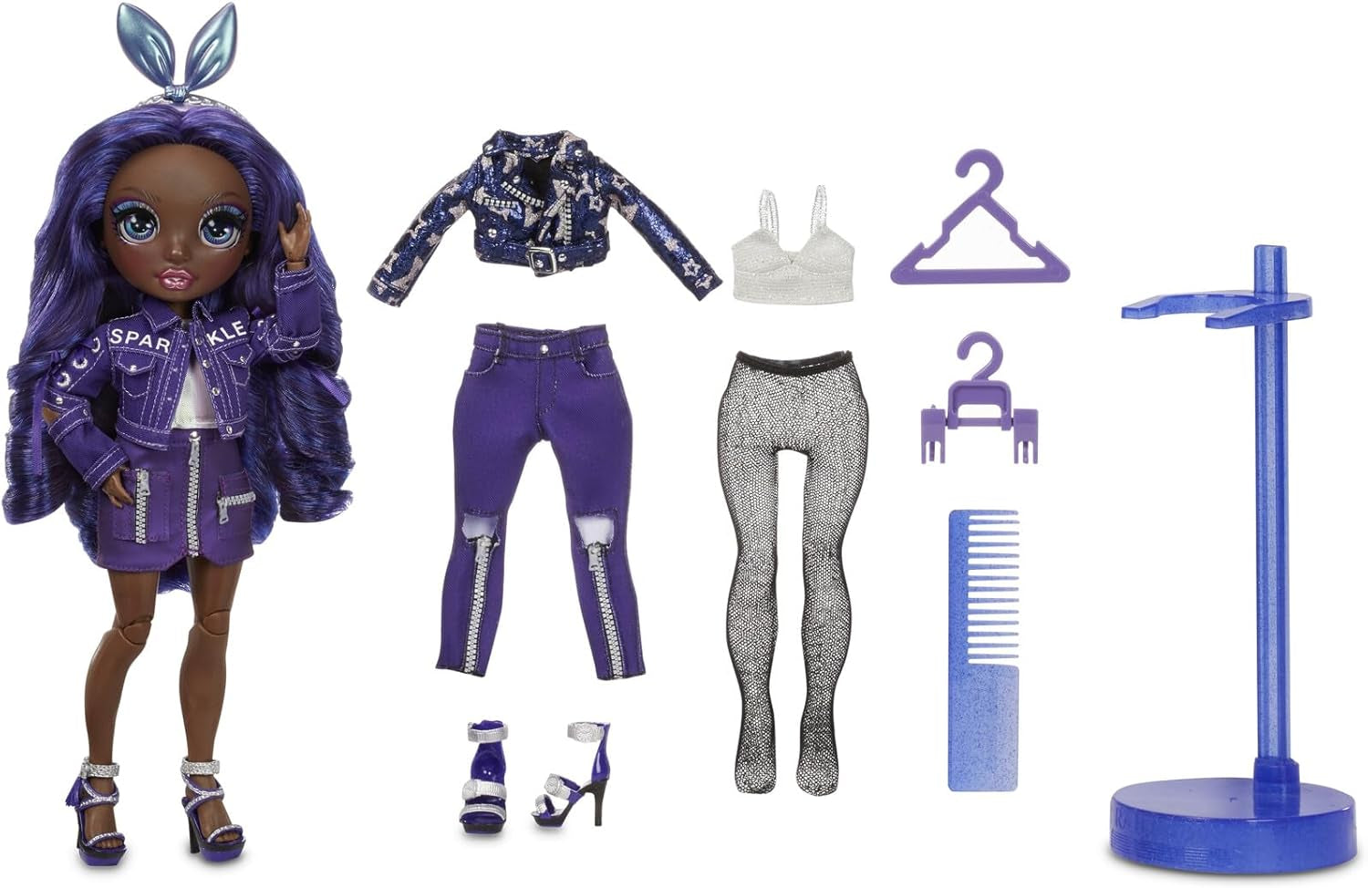 Lalka Rainbow High Fashion – Kristal Bailey – Lalka w kolorze indygo z 2 strojami Deluxe – Zawiera akcesoria dla lalek z serii 2 i stojak – świetny prezent dla dzieci i kolekcjonerów w wieku od 6 lat
