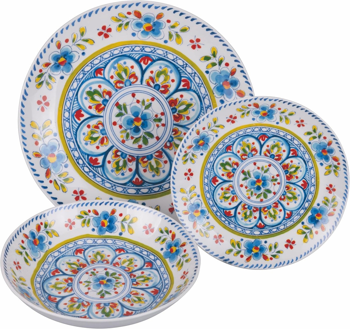 Serwis obiadowy porcelanowy 18 szt., 6 różnych kompletów talerzy, Andaluzja