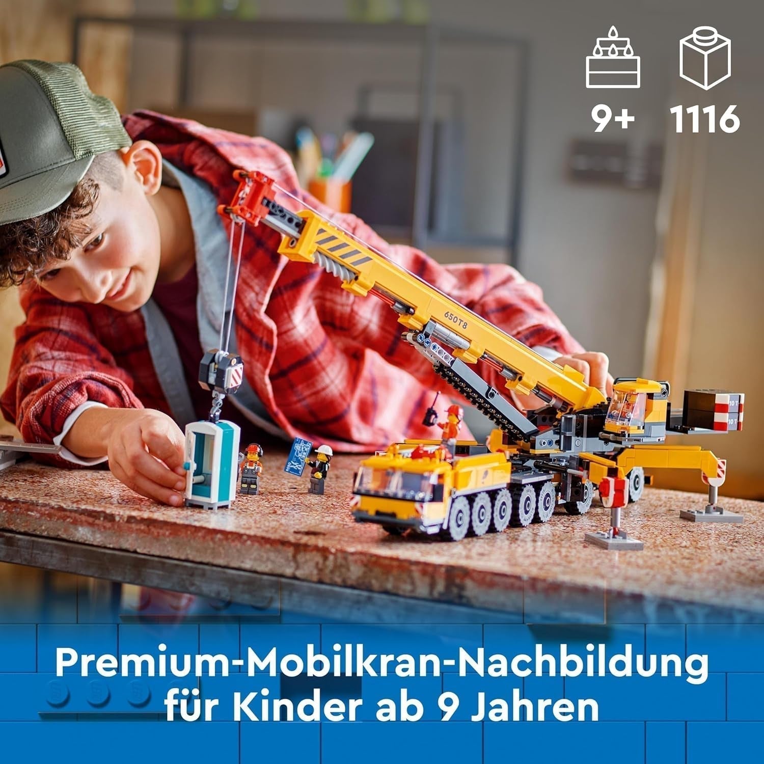 LEGO City Mobilny dźwig budowlany Zabawka konstrukcyjna dla chłopców i dziewcząt Kreatywny prezent dla dzieci Długie, wysuwane ramię 4 minifigurki pracowników budowlanych do odgrywania ról 60409 Zestawy do budowania Besuche den LEGO-Store