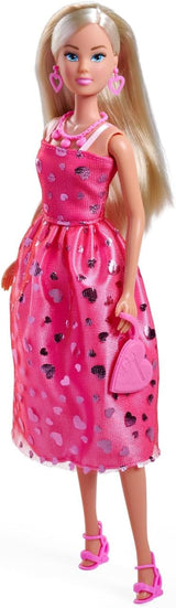 Simba Steffi Love Pink Love – Ankleidepuppe im pinken Glitzerkleid, inkl. Zubehör w Herzform, 29 cm brutto, Modepuppe für kreatives Rollenspiel, für Kinder ab 3 Jahren