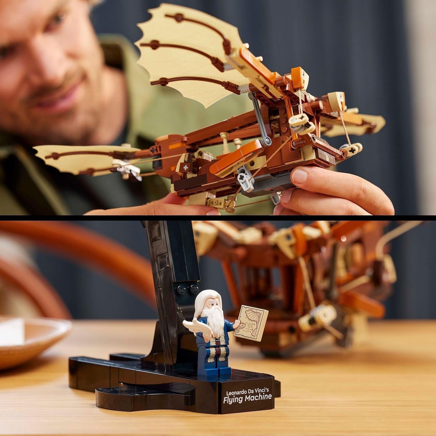 LEGO Icons Latająca maszyna Leonarda Da Vinci z trzepoczącymi skrzydłami - Zawiera minifigurkę i stojak - Zestaw do budowania dla dorosłych - Zestaw do dekoracji domu - Pomysł na prezent - 10363 Zestawy do budowania Besuche den LEGO-Store