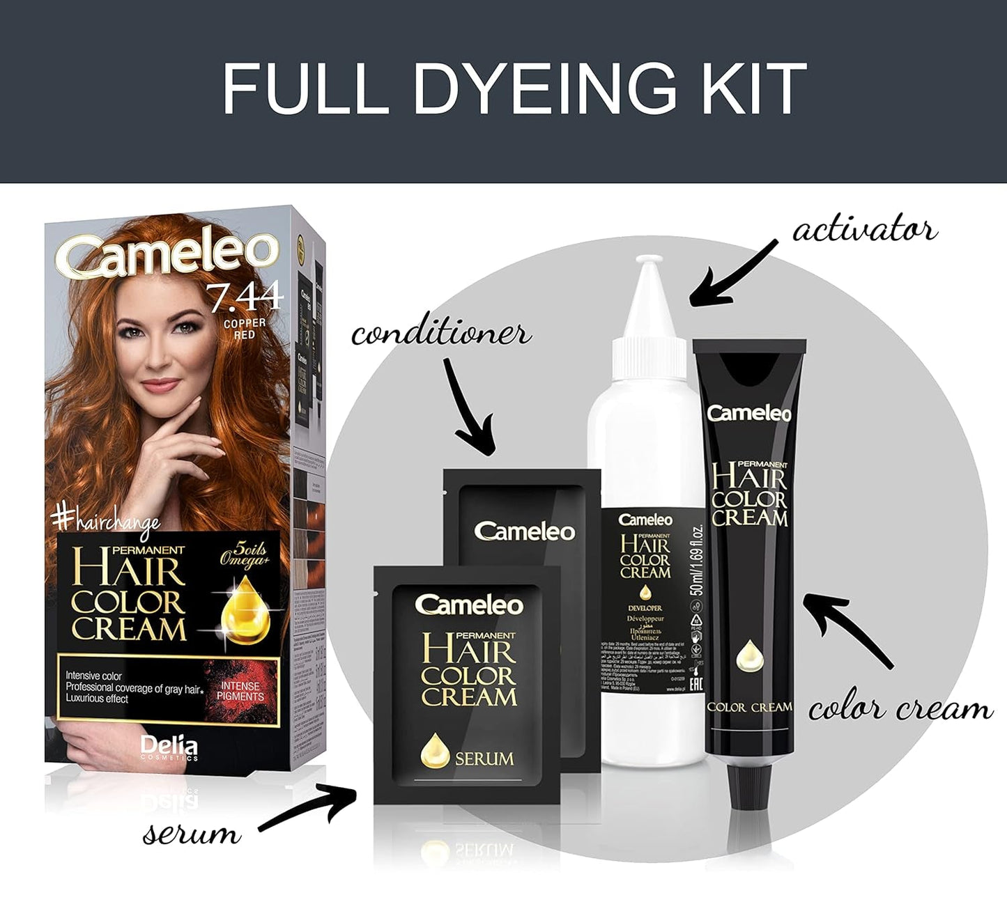 Cameleo - Omega Plus - Farba do włosów - Miedziana czerwień - Głęboki, trwały kolor - Trwała koloryzacja - Ochrona włosów - Kompletny zestaw koloryzujący Farba do włosów Naty Shop