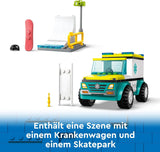 LEGO City Karetka i snowboardzista, zestaw karetki pogotowia z samochodzikiem i 2 minifigurkami, figurka snowboardzisty i ratownika medycznego, pomysłowy prezent dla chłopców i dziewcząt od 4 lat 60403 Zestawy do budowania Besuche den LEGO-Store