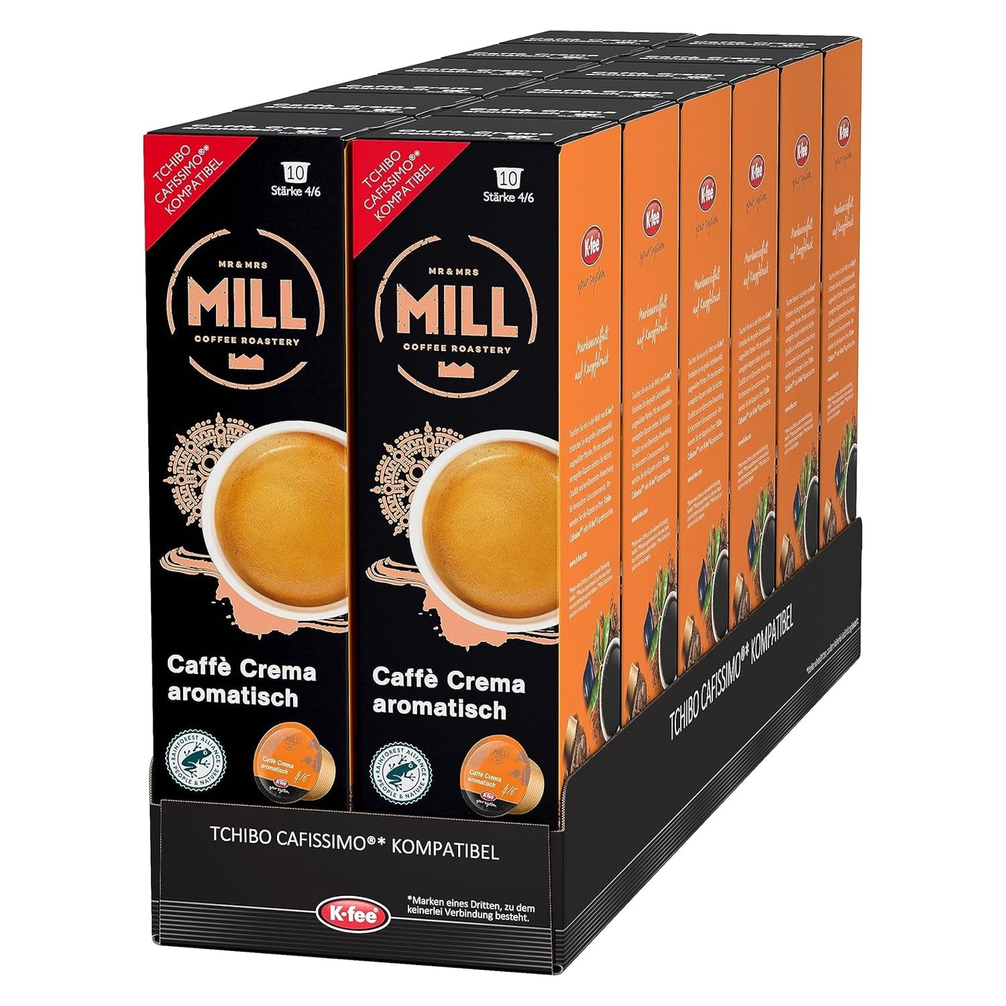 Mr & Mrs Mill Caffè Aromatisch crema, kompatybilna z K-fee i Tchibo Cafissimo*, Stärke 4/6, 120 kapsułek z kawą