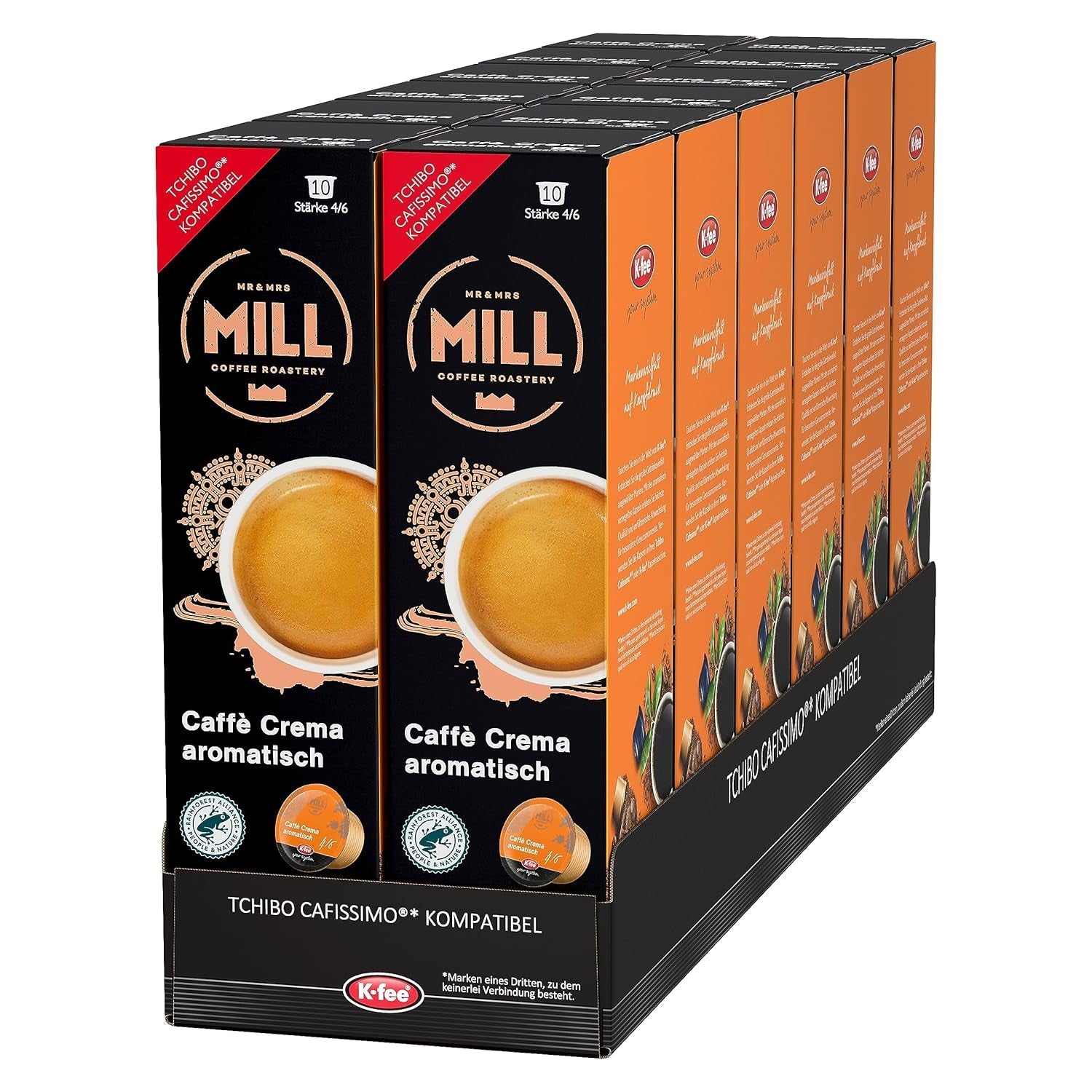 Mr & Mrs Mill Caffè Aromatisch crema, kompatybilna z K-fee i Tchibo Cafissimo*, Stärke 4/6, 120 kapsułek z kawą