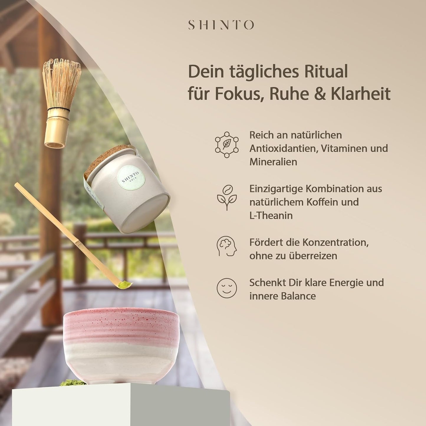 Shinto - „Złota” organiczna herbata Matcha – ceremonialna zielona herbata w proszku – certyfikat JAS i UE BIO – cieniowana i zbierana ręcznie – bezpośredni import z Uji w Japonii – 30g