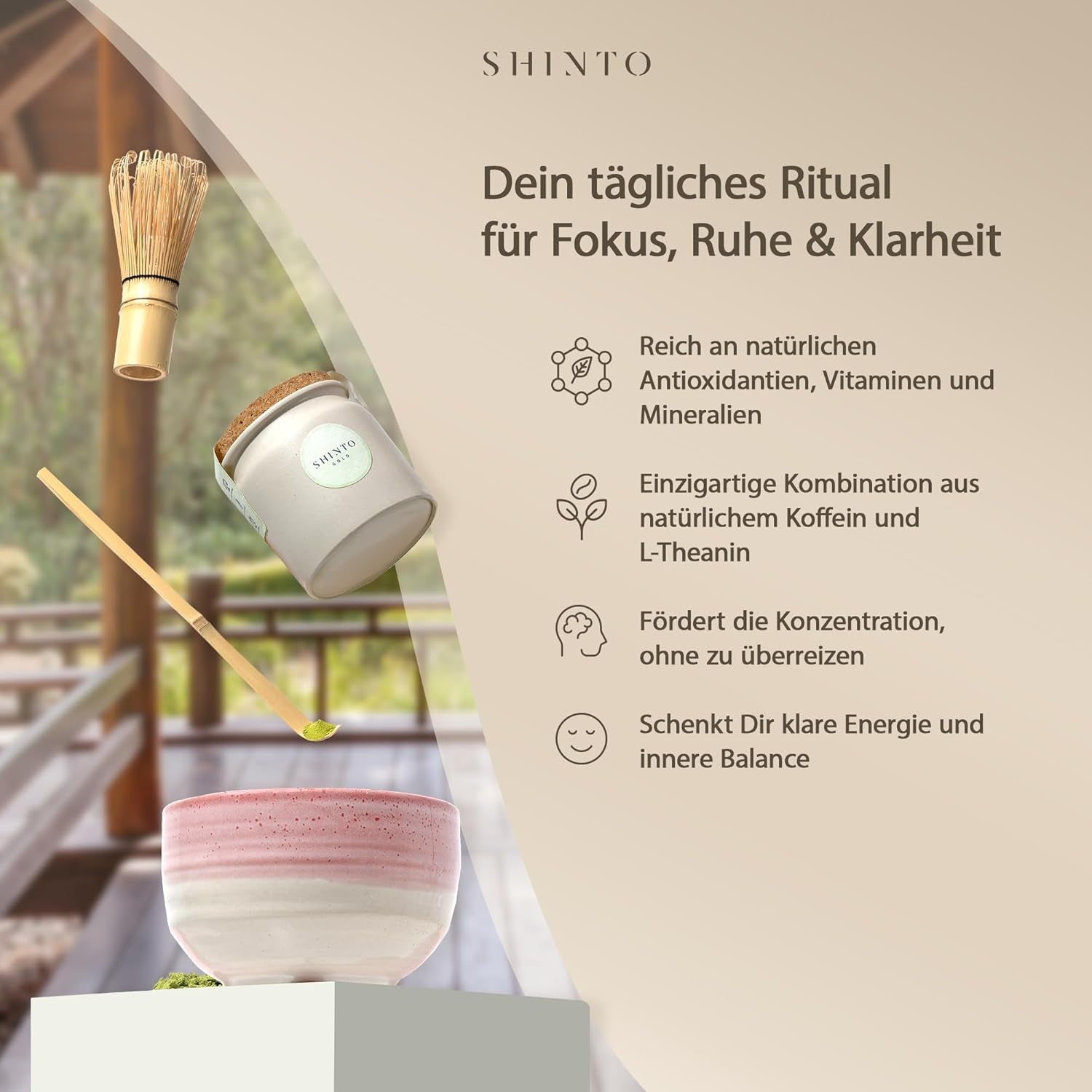 Shinto - „Złota” organiczna herbata Matcha – ceremonialna zielona herbata w proszku – certyfikat JAS i UE BIO – cieniowana i zbierana ręcznie – bezpośredni import z Uji w Japonii – 30g