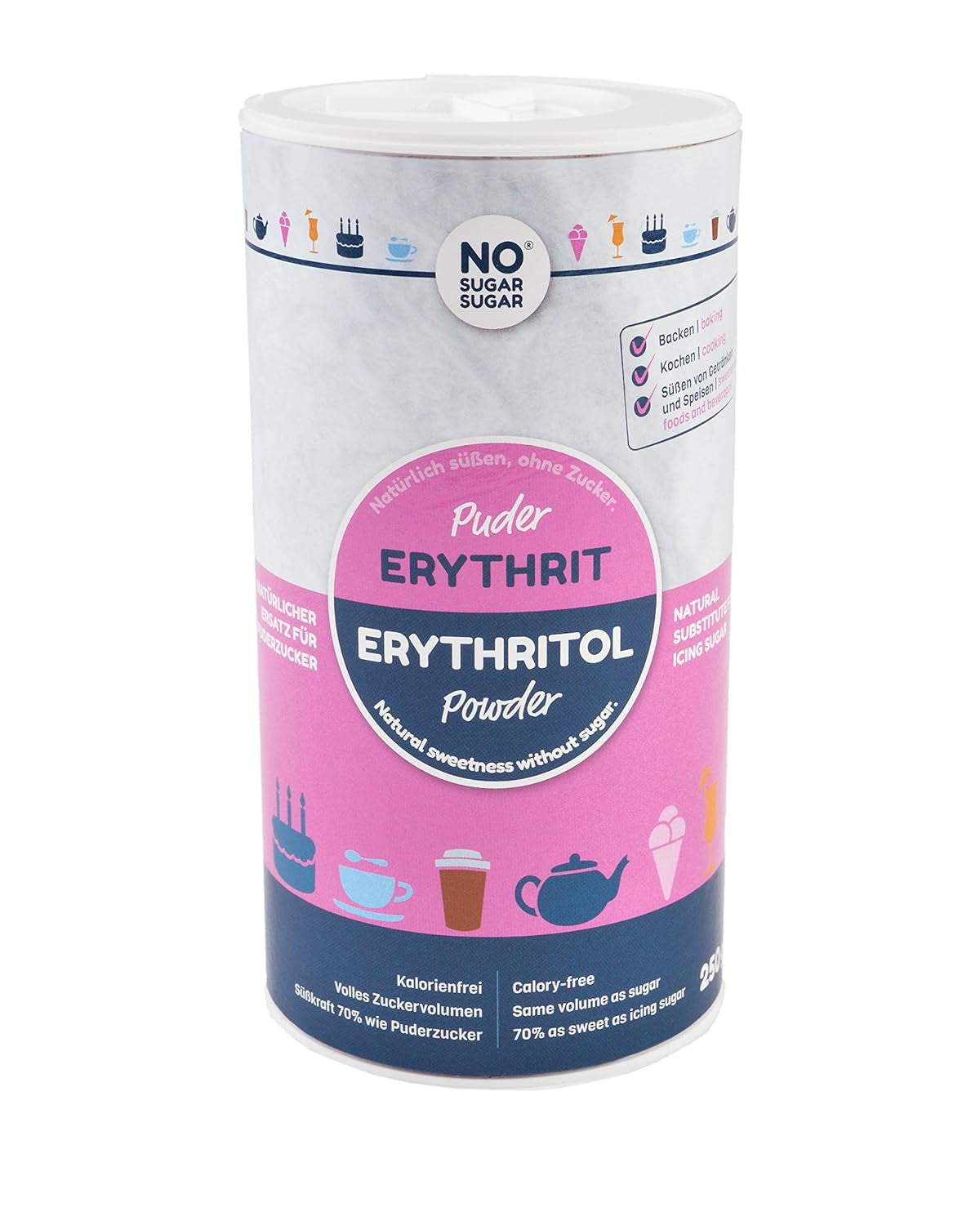 Nosugarsugar Erythrit Puder Streudose - Puderzuckerersatz Kalorienfrei, opakowanie 19Er (19 X 250 G) Słodziki Naty Shop Default Title