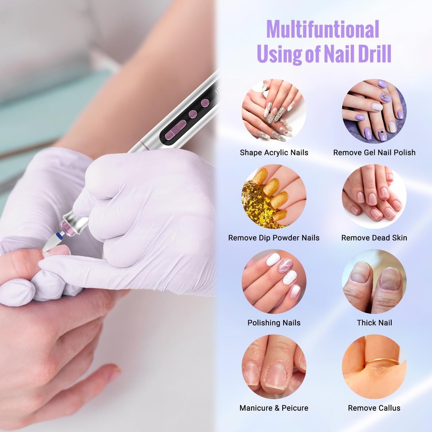 Denabuty Nagelfräser Kabellos, 13 w 1 Fräser Für Gelnägel 35000 U/Min, Elektrische Nagelfeile Professionell Wiertarka do paznokci, Zestaw do maniküre i pedicure Elektrisch Für Semi Permanent, Acrylnägel DN-2402