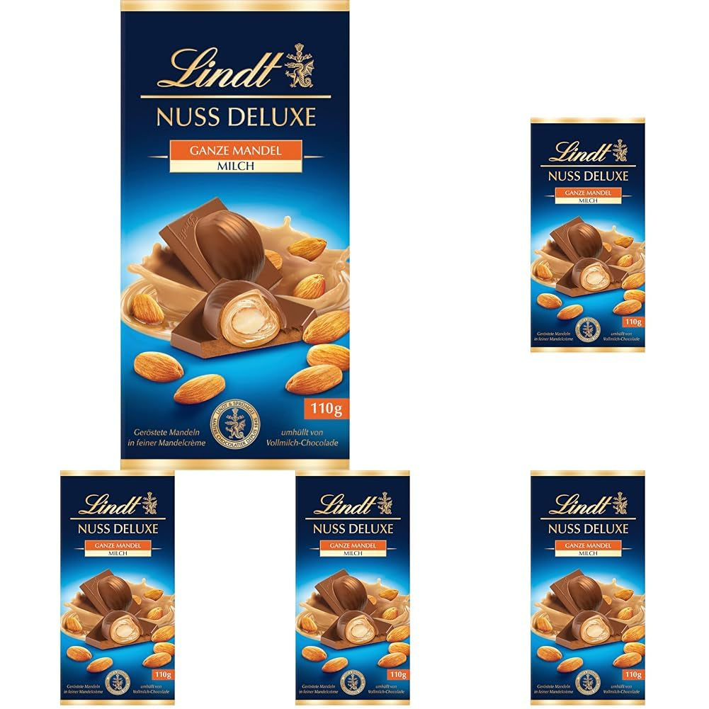 Czekolada Lindta | NUT DELUXE Batonik czekoladowy z mlekiem i migdałami | 110g | Czekolada mleczna z prażonymi migdałami w gładkim kremie migdałowym | Batonik czekoladowy