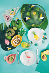 Zestaw zastawy stołowej Excelsa Tropical, 18 elementów, porcelana, biała, z dekoracją