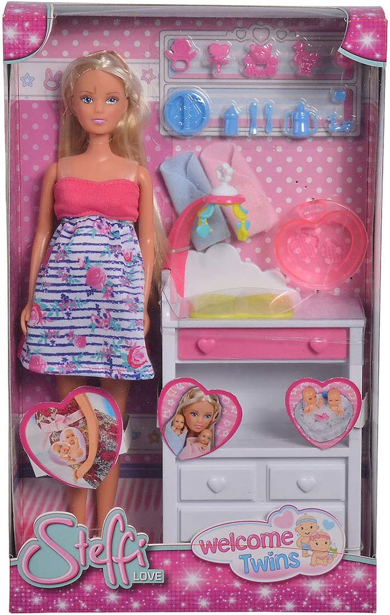 Simba 105733333 - Steffi Love Welcome Bliźniaki, Lalka w ciąży, Z bliźniakami, Z przewijakiem i wanną, Akcesoria, Lalka do ubierania, 29 cm, Dla dzieci od 3 lat i więcej Lalki Naty Shop