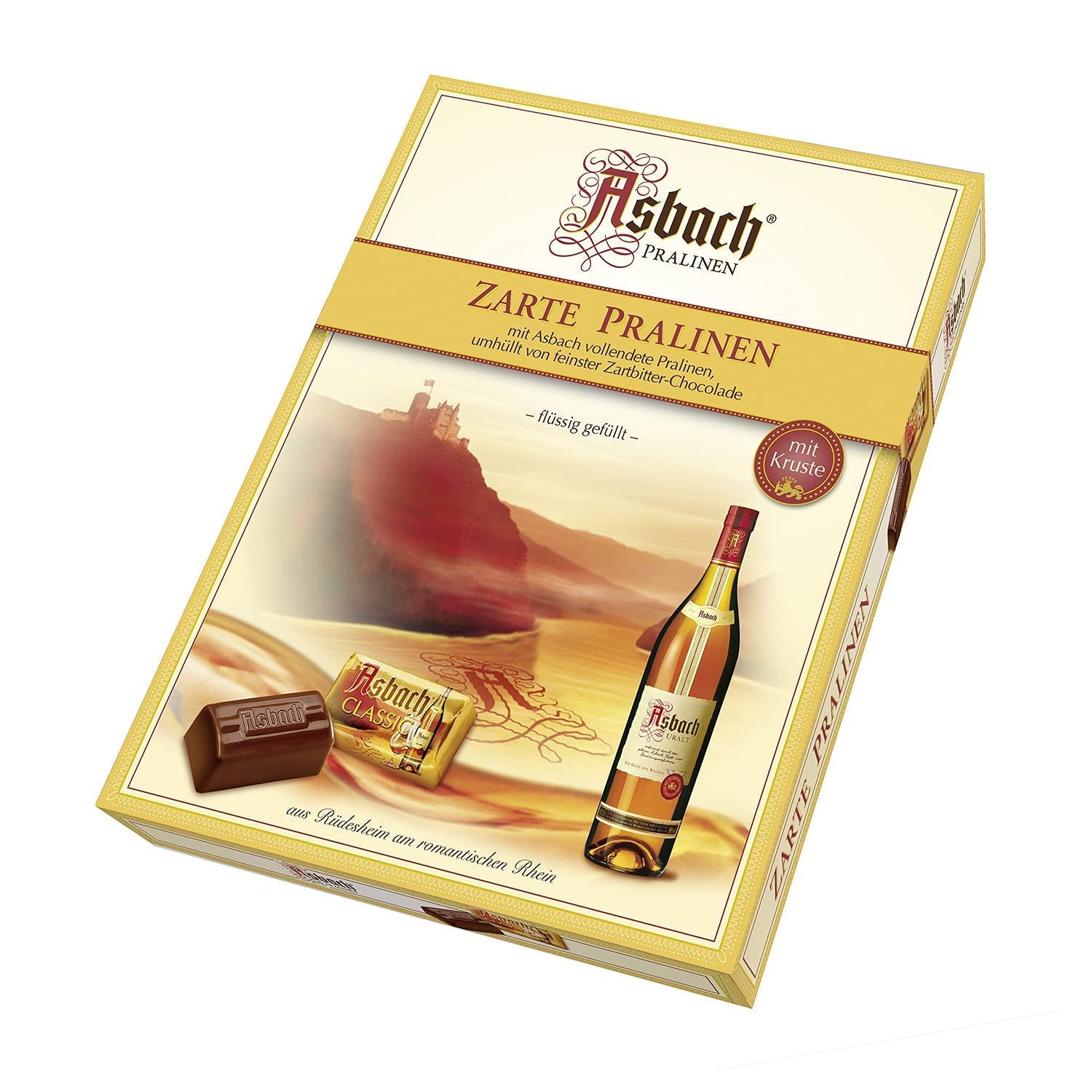 Delikatne pralinki RCP Asbach w butelkach z chrupiącą skórką - 1 x 310 g - Ciemna czekolada z nadzieniem Asbach