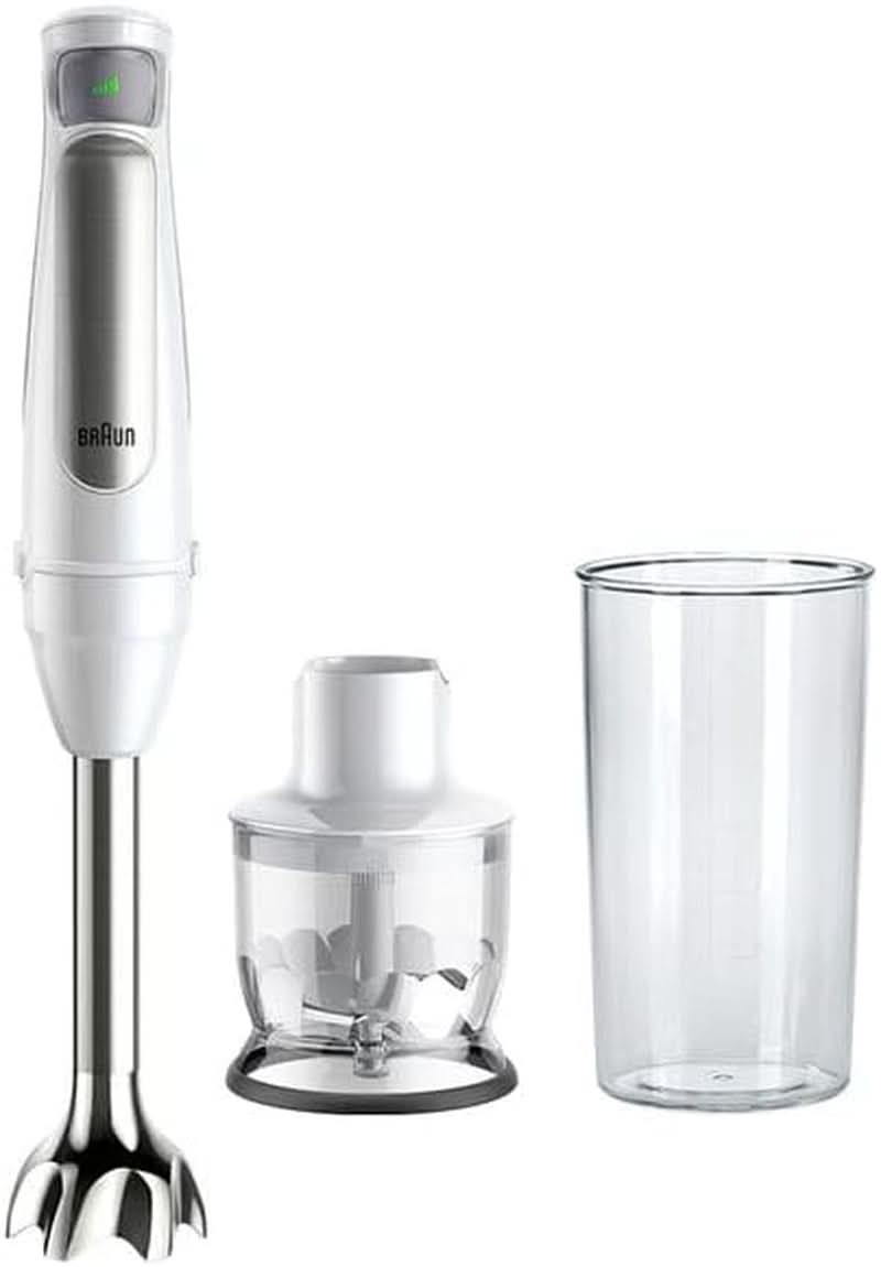 Braun Multiquick 7 MQ 7035X Stabmixer - Pürierstab Mit Abnehmbarem Edelstahl Mixfuß Mit Activeblade Technologie Zum Pürieren Der Härtesten Ingredient, Inkl. Zestaw 3-Teiliges Zubehör, 1000 Watt, Schwarz Kitchen Naty Shop Weiß Zerkleinerer (350G)