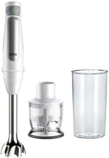 Braun Multiquick 7 MQ 7035X Stabmixer - Pürierstab Mit Abnehmbarem Edelstahl Mixfuß Mit Activeblade Technologie Zum Pürieren Der Härtesten Ingredient, Inkl. Zestaw 3-Teiliges Zubehör, 1000 Watt, Schwarz Kitchen Naty Shop Weiß Zerkleinerer (350G)