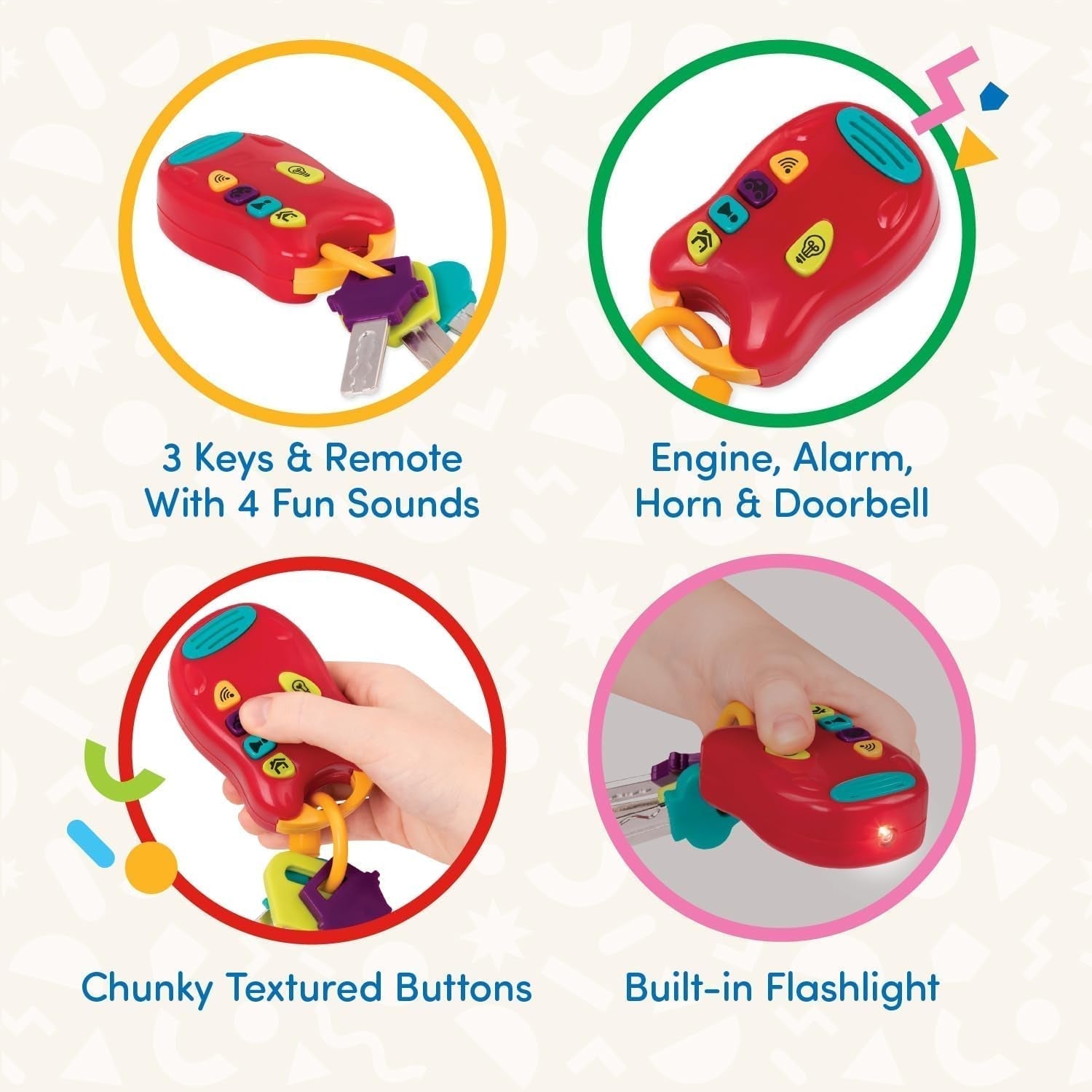 Zabawka Battat-kluczyk dla dziecka - Kolorowy brelok do kluczy samochodowych ze światłem i dźwiękiem dla dzieci od 10 miesiąca życia Bebe Toys Naty Shop