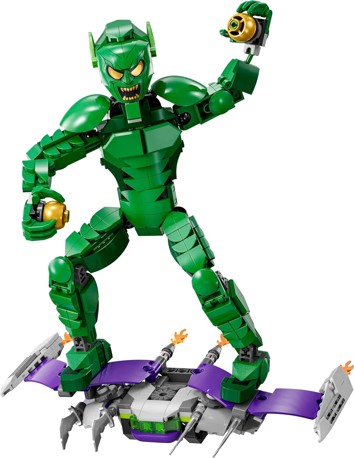 Figurka LEGO Marvel Green Goblin, ruchoma zabawka do budowania superzłoczyńcy dla dzieci w wieku 8+, chłopców i dziewcząt, zestaw Wszechświat Spider-Mana z suwakami i bombami dyniowymi, pomysł na prezent dla superbohatera 76284 Zestawy do budowania Besuche w sklepie LEGO