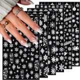 JMEOWIO Nagelsticker Weihnachten 8 Blatt Nagelaufkleber Selbstklebend Weiße Schneeflocken Zimowe naklejki do paznokci Dekoration Nageldesign Zubehör