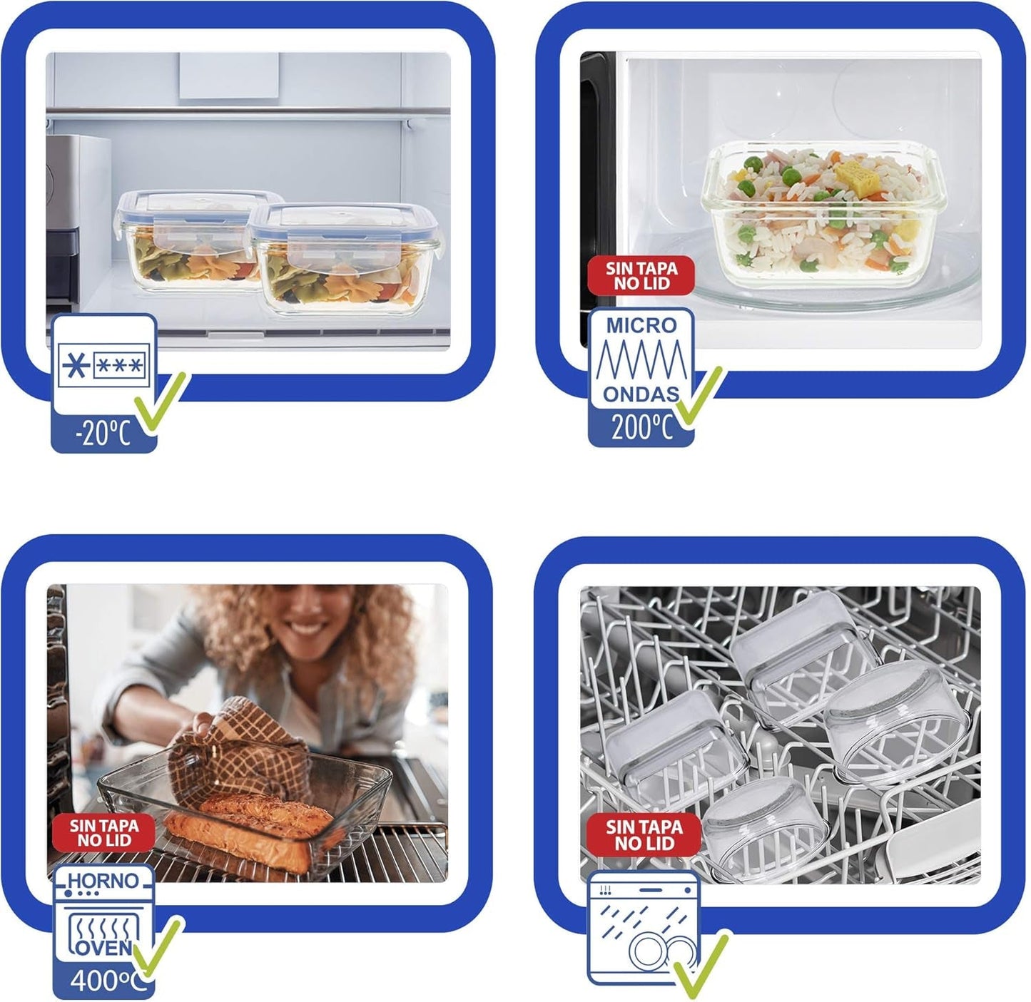 Max Home 8-pakowe szklane, hermetyczne pojemniki Szklane pudełko śniadaniowe do kuchenki mikrofalowej Zamykane pojemniki na żywność 550 ml przezroczyste pokrywki Pojemniki na żywność (16538) Pudełka do przechowywania żywności Naty Shop