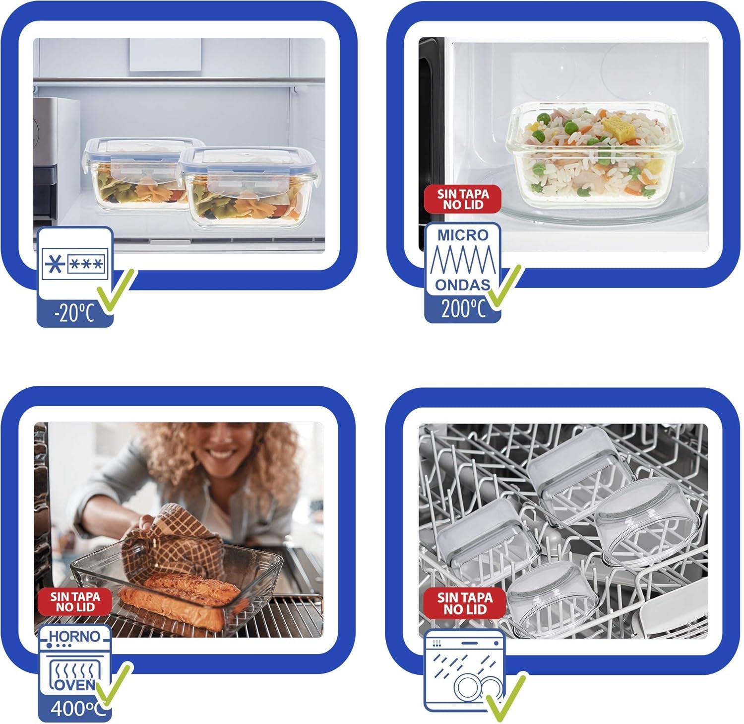 Max Home 8-pakowe szklane, hermetyczne pojemniki Szklane pudełko śniadaniowe do kuchenki mikrofalowej Zamykane pojemniki na żywność 550 ml przezroczyste pokrywki Pojemniki na żywność (16538) Pudełka do przechowywania żywności Naty Shop