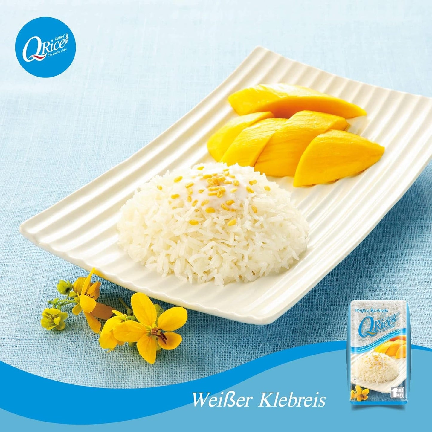 Q RYŻ | Weißer Klebreis Langkorn z Tajlandii | Aromatisch mit klebriger Textur | Idealny do curry, sushi, mochi lub puddingu ryżowego 1 x 1 kg
