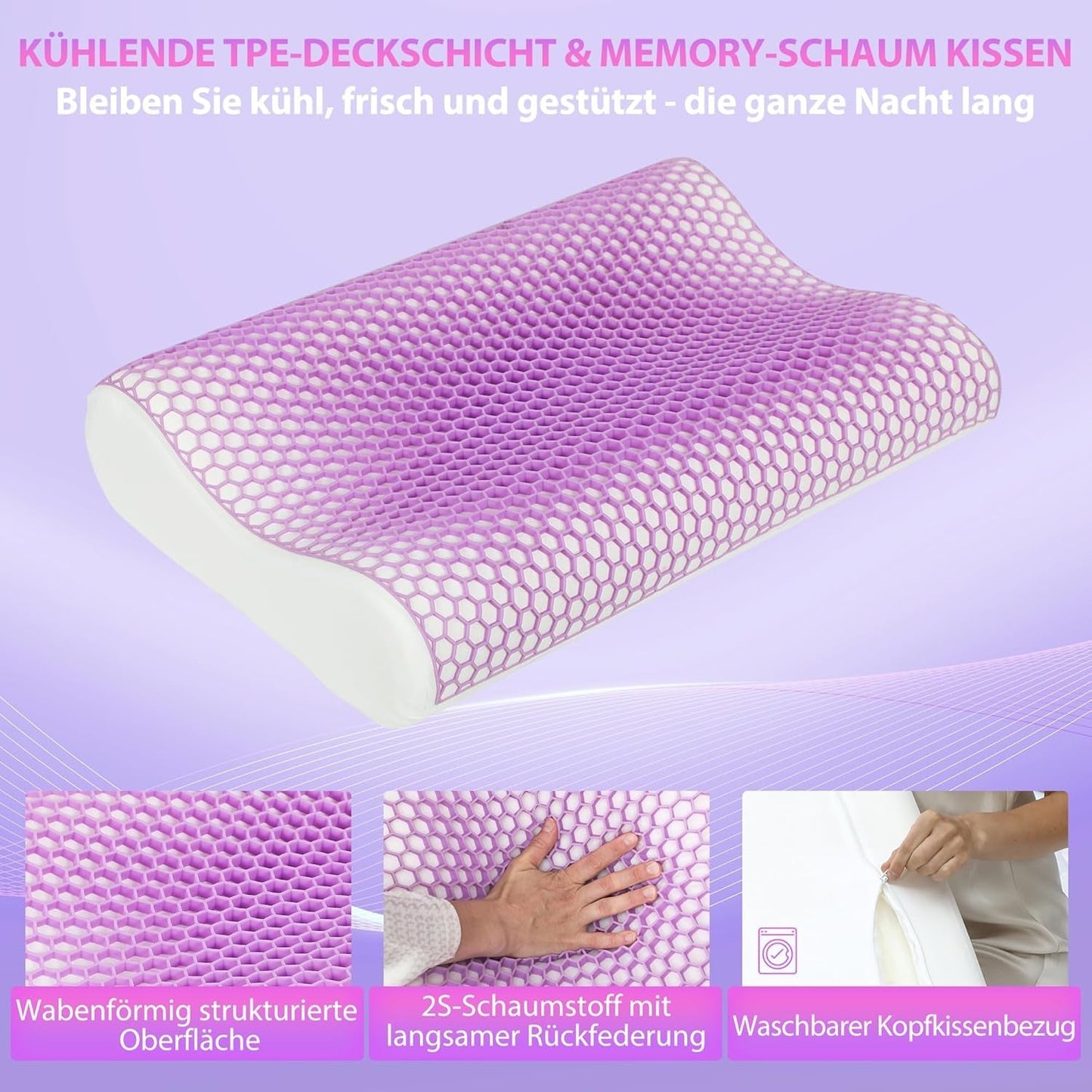 HOMCOM Poduszka z pianki Memory Poduszka podtrzymująca szyję ze zdejmowanym pokrowcem Wysokość 2 Ergonomiczna poduszka pod szyję 2S do różnych pozycji spania 60x40cm Kremowo-biała