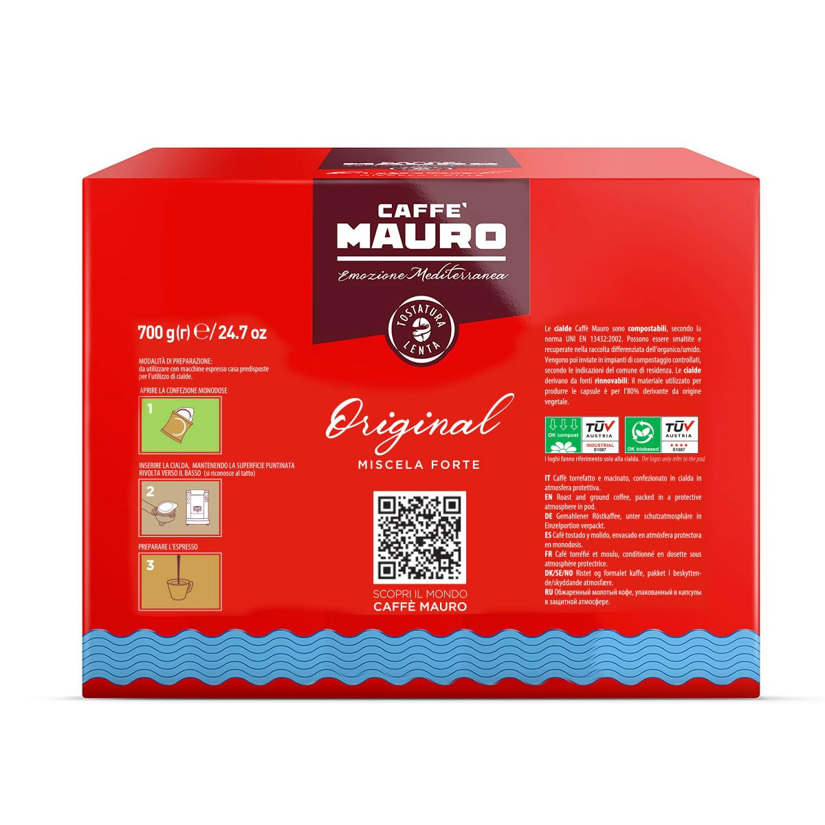 Caffè Mauro Torrefazione Kaffee Kompostierbare Pods, Recyclebare Verpackung, Original Mischung - 100 stück - Intensität 10/10 - Kompatybilny z podkładkami papierowymi ESE System 44 mm