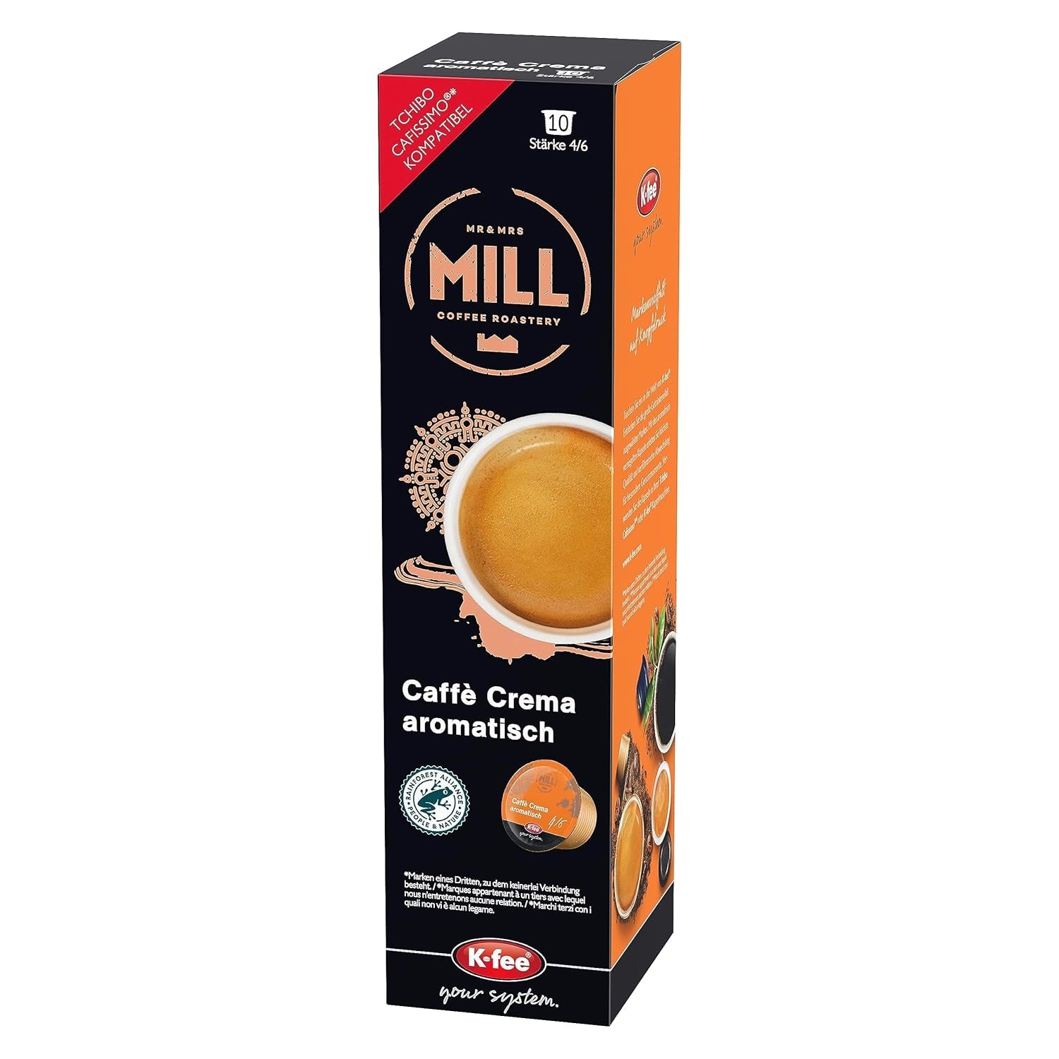 Mr & Mrs Mill Caffè Aromatisch crema, kompatybilna z K-fee i Tchibo Cafissimo*, Stärke 4/6, 120 kapsułek z kawą