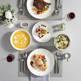 MALACASA 4-osobowy zestaw obiadowy Bone China 16-częściowy zestaw obiadowy Okrągły biały ze złotym brzegiem Zestaw 4 talerzy obiadowych 4 talerze deserowe 4 talerze Suma i 4 miski na płatki zbożowe Seria NORI