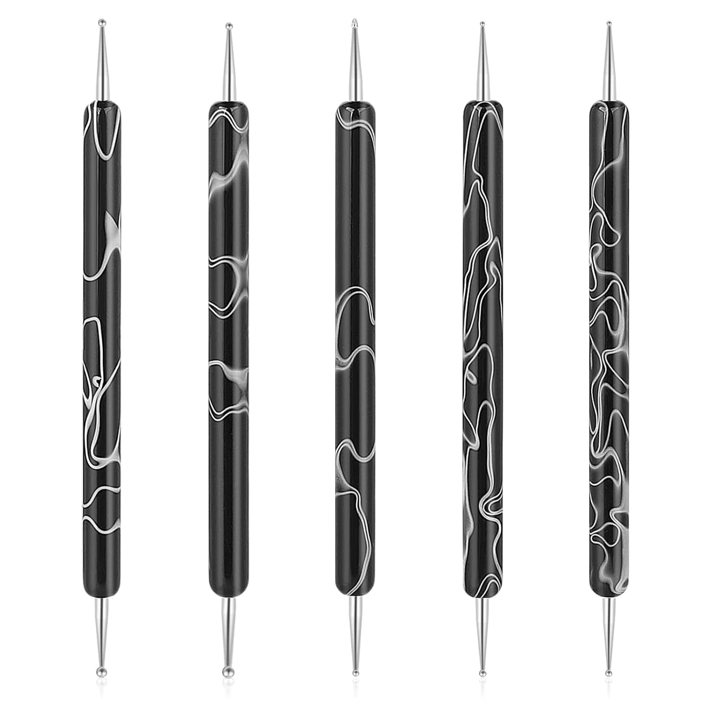 5 Stück Nail Design Narzędzia do kropkowania Nagelkunst Werkzeug Nagelpunkt Pinsel Punktierung Stift Marbleizing Werkzeug Für Nagelack Maniküre, Schwarz