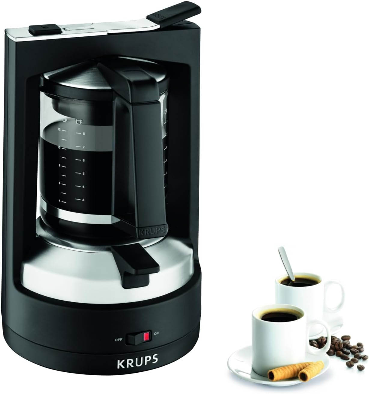 Ekspres do kawy Krups T8 z filtrem, 850 W, automatyczne wyłączanie, 8–12 filiżanek, pojemność 1 l, filtr stały, podświetlany włącznik/wyłącznik, łatwy w użyciu, czarny, KM4689