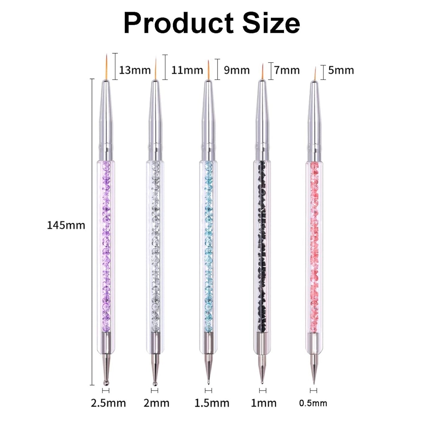 Zestaw 5 Stück Nagel Pinsel, Nageldesign Pinsel, Narzędzia do zdobienia paznokci, Profesjonalny długopis akrylowy z podwójną końcówką do zdobienia paznokci DIY