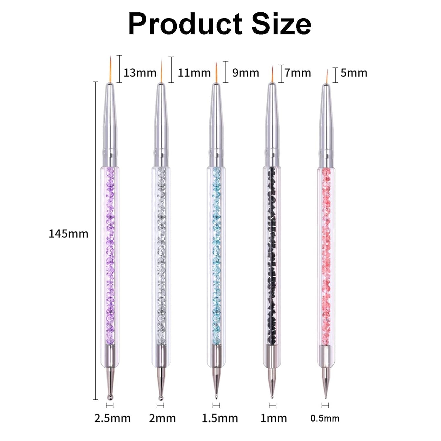 Zestaw 5 Stück Nagel Pinsel, Nageldesign Pinsel, Narzędzia do zdobienia paznokci, Profesjonalny długopis akrylowy z podwójną końcówką do zdobienia paznokci DIY