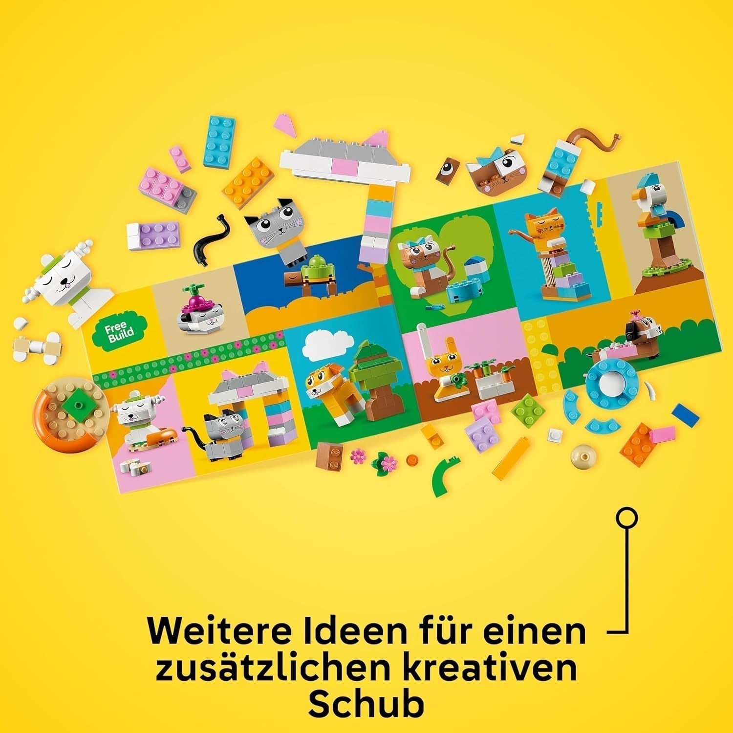 LEGO Classic Kreatywne zwierzęta, pudełko z kolorowymi klockami, klocki do zbudowania figurek zwierząt, takich jak pies, kot, królik, chomik i ptak, zabawka konstrukcyjna dla chłopców i dziewcząt od 5 lat 11034 Zestawy do budowania Besuche den LEGO-Store