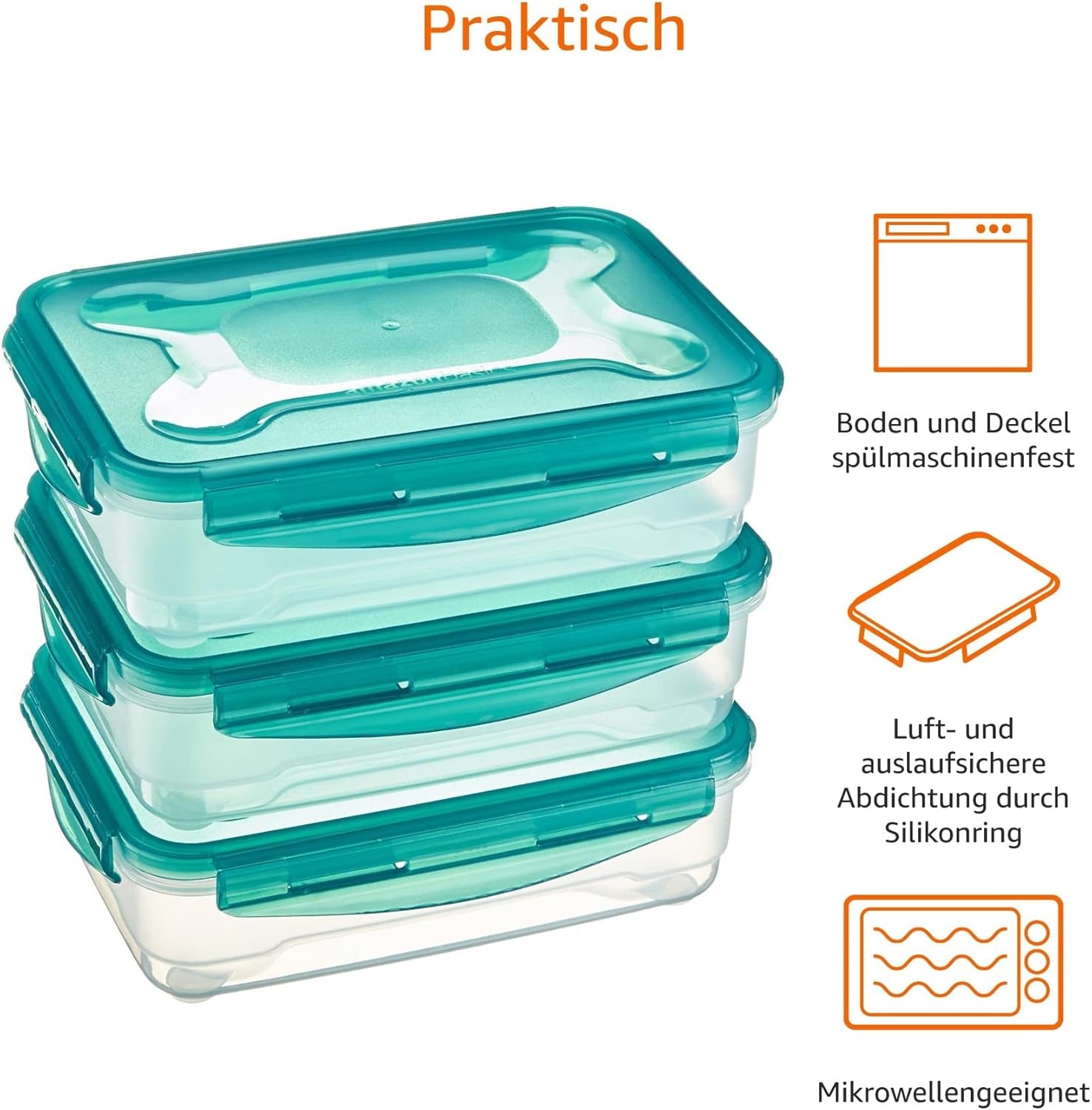Pojemniki do zamrażarki Amazon Basics w zestawie, z pokrywkami, szczelne, z możliwością układania w stosy, lodówka/zamrażarka, bez BPA, plastikowe, można używać w kuchence mikrofalowej i myć w zmywarce, 3 x 1,2 l, przezroczyste pudełka do przechowywania żywności Naty Shop