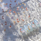 JMEOWIO 3D Nagelsticker Koi Fisch Nail Art Naklejka Selbstklebend Nagelaufkleber 5D Stereoskopisch Dekoration Nageldesign Zubehör 1 Blatt