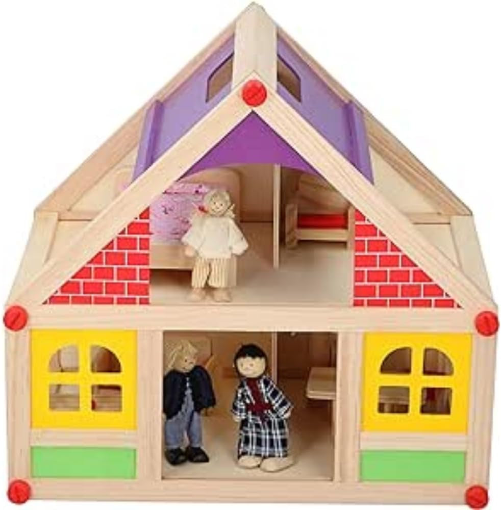 Drewniane zabawki marionetki-drewniany domek dla lalek z meblami i lalkami-11 sztuk domków dla lalek Naty Shop domyślny tytuł