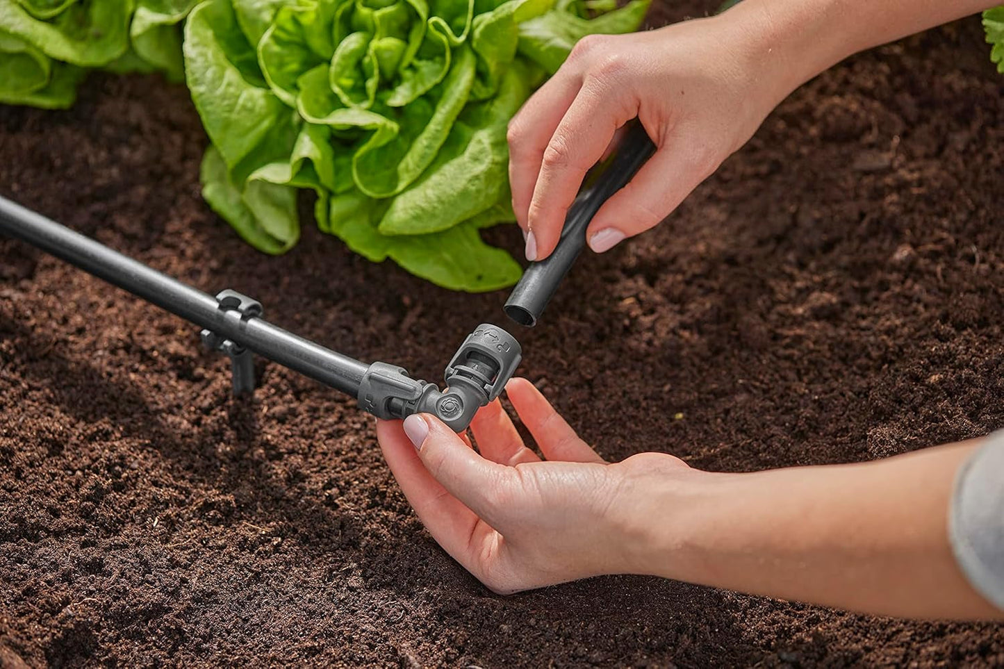 Gardena System nawadniania mikrokroplowego, element L 13 mm (1/2"): złącze rurowe do odwracania rur zasilających 13 mm, montaż bez użycia narzędzi, wielokrotnego użytku (13202-20)